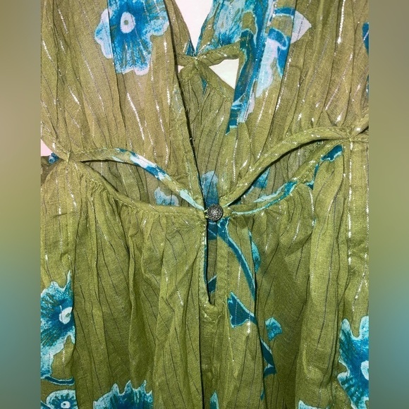NWT Anthropologie Green Motif and Blue Metallic Cutout Maxi Dress Size XSP - Picture 8 of 10
